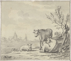 Landschap met man met koe by Pieter de Goeje