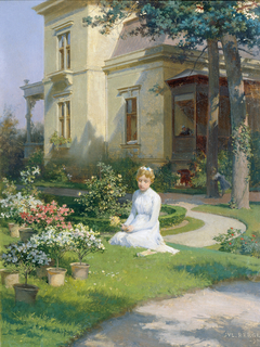 Mädchen im Garten einer Villa by Julius Victor Berger