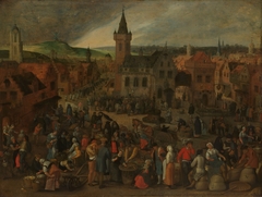 Market day in a Flemish town by Sebastiaen Vrancx