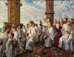 May Morning on Magdalen College Tower, Oxford, Ancient Annual Ceremony by William Holman Hunt