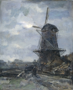 Molen bij maanlicht by Jacob Maris