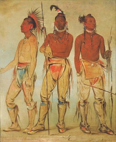 Mun-ne-pús-kee, He Who Is Not Afraid; Ko-ha-túnk-a, Big Crow; and Nah-cóm-ee-shee, Man of the Bed, Three Young Warriors by George Catlin