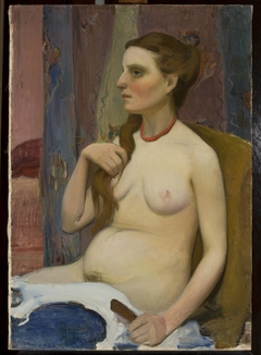 Nude of a woman combing her hair by Władysław Ślewiński