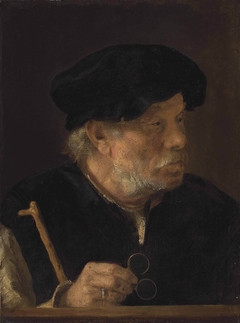 Old Man holding a Cane and Spectacles by Karel van der Pluym