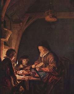 Old Woman Cutting Bread by Gerrit Dou