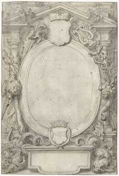 Ontwerp voor een titelblad met twee lege wapenschilden by Abraham van Diepenbeeck