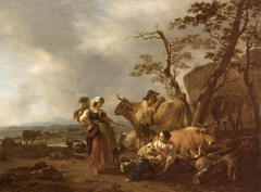 Pastoral Scene with Figures and Animals by Nicolaes Pieterszoon Berchem