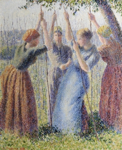 Paysannes plantant des rames by Camille Pissarro