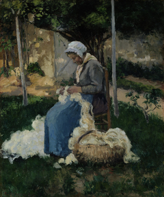 Peasant Woman Carding Wool by Camille Pissarro