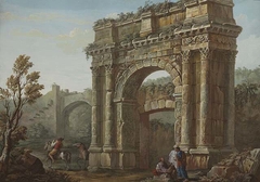 Peasants before the Arch of Sergius near Pola by Charles-Louis Clérisseau