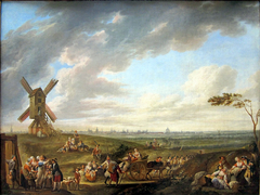 Réception d'un soldat arrivant dans sa patrie, avec fond la ville de Lille vue du Dieu-de-Marcq by Louis Joseph Watteau