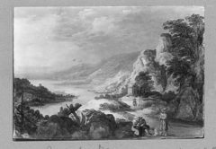 river-landscape + 5 figures by Joos de Momper the Younger