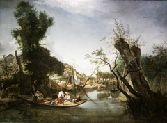 River Landscape with a Ferry by Jan Baptist Weenix