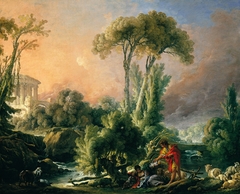 River Landscape with an Antique Temple by François Boucher