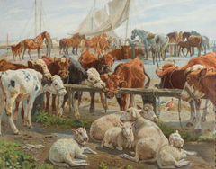 Shipping of cattle from Kastrup harbor to Saltholmen by Theodor Philipsen