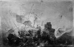 Shipwreck against a Rock by Cornelis Claesz van Wieringen