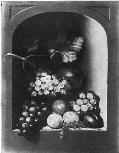 Still life of fruit in a stone niche by Floris van Schooten