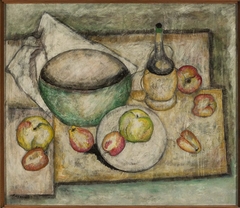 Still life with a green bowl and fruit by Tadeusz Makowski