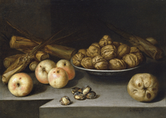 Still Life with Apples, Walnuts and Sugar Cane by Pedro de Medina Valbuena