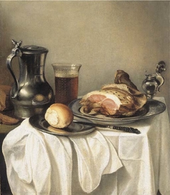 Still life with beer and ham by Willem Claesz Heda