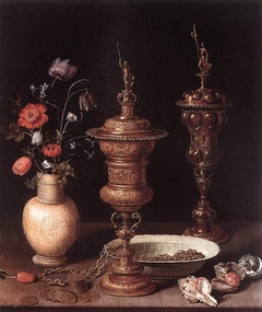 Still life with flowers and gilt goblets by Clara Peeters