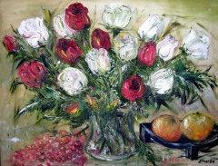 Still Life with White and Red Roses by Elena Roush