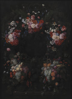 Stone Cartouche with Fruit and Flower Garland by Joris van Son