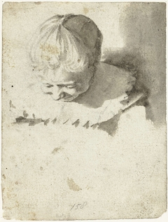 Studieblad met kop en schouders van een meisje, van bovenaf gezien by Gerard ter Borch II