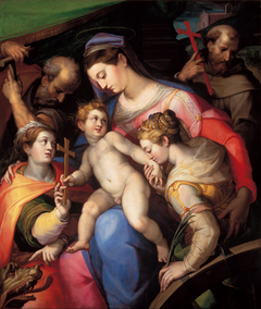 The Holy Family, with St Catherine of Alexandria, St Margaret of Antioch and St Francis of Assisi by Orazio Samacchini