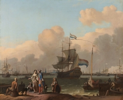 The Y at Amsterdam, with the frigate 'De Ploeg' by Ludolf Bakhuizen