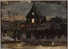 To the Advent dawn mass, sketch by Wojciech Piechowski