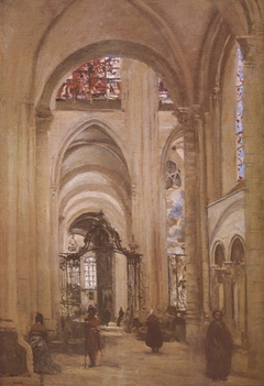 Vue de l'intérieur de la cathédrale de Sens by Jean-Baptiste-Camille Corot