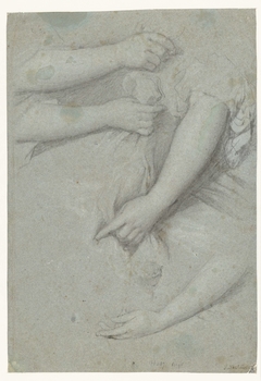 Vier studies van de arm van een vrouw, met draperie by Caspar Netscher