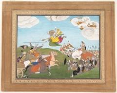 Vishnu as Varaha, the Boar Avatar, Slays Banasur, A Demon General: Page from an Unknown Manuscript by anonymous painter