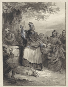 Willibrord verkondigt het geloof op Walcheren, 695 by Johann Wilhelm Kaiser I