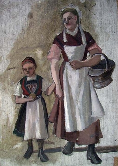 Woman and Girl in Folk Costumes by Frederik Collett