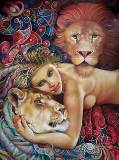 Woman and lions by Teimuraz Kharabadze