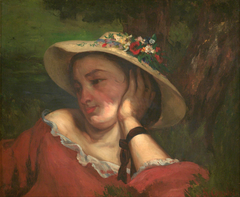 Young Ladies on the bank of the Seine – fragment of a painting (Woman with Flowers on Her Hat) by Gustave Courbet