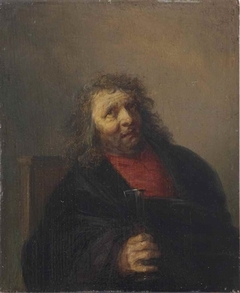 A bearded man seated in a chair drinking by Hendrik Gerritsz Pot