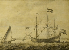 A Dutch flute and other vessels off Rotterdam by Adriaen van Salm