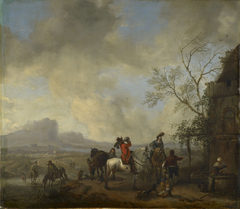 A Hunting Party Halting at a Wayside Inn by Philips Wouwerman