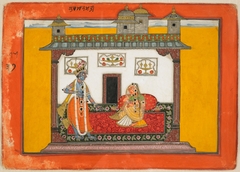 A Nayika and Her Lover: Page from a Dispersed Rasamanjari Series (Blossom Cluster of Delight) by anonymous painter