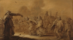 A procession of revelling cripples and beggars by Adriaen van de Venne