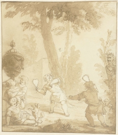 Allegorische voorstelling met spelende kinderen by Johann Heinrich Keller II