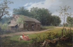 Cabin with Children Playing by Thomas Birch