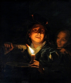 Children melting Wax (after Schalcken; Young Man eating Porridge) by Anonymous