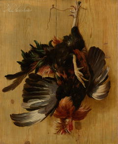 Dead Cock Hanging from a Nail by Melchior d'Hondecoeter