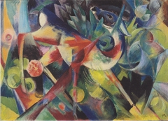 Deer in flower garden by Franz Marc