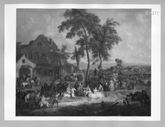 Dorfjahrmarkt vor einem Wirtshaus, links eine Schmiede by Louis-Nicolas Van Blarenberghe