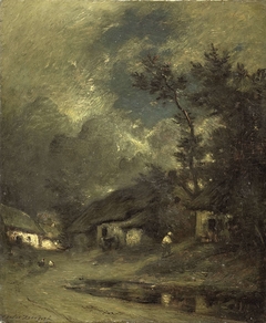 Dorpsgezicht bij nacht by Jules Dupré